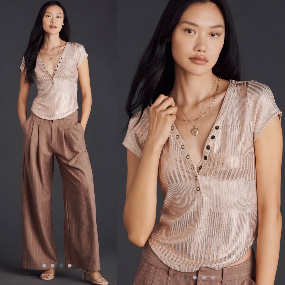 The Andie Scoop neck Ribbed Henley Top by Pilcro shine edition